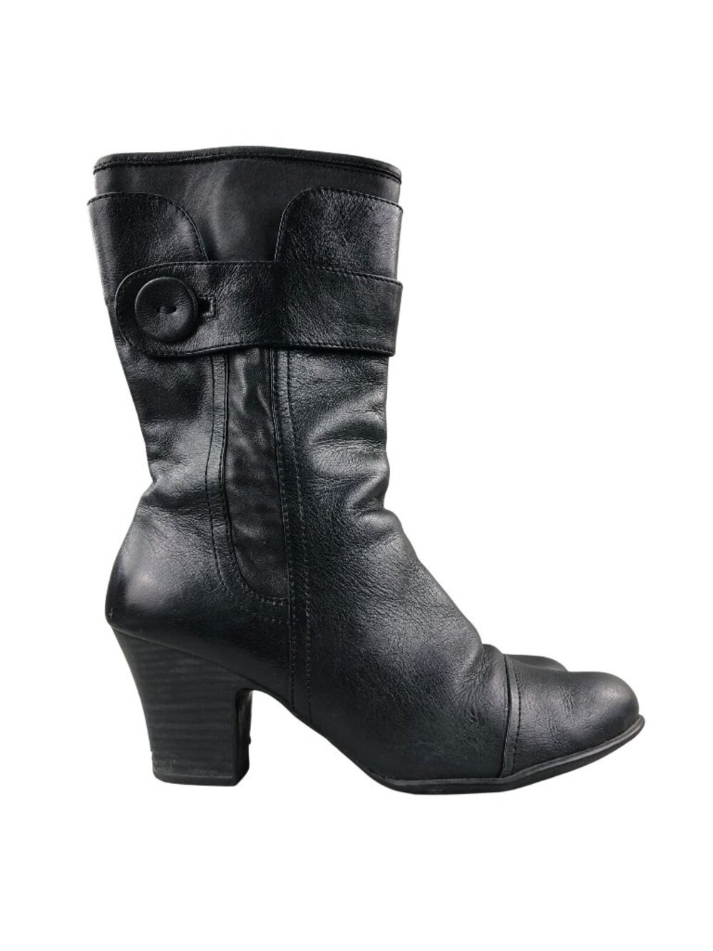 Born Crown Women's Size 9.5 Black Leather Side Zip High Heel Mid Calf Boots